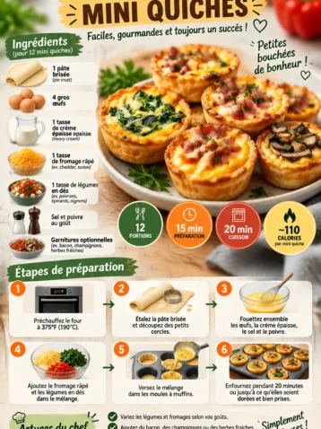 Mini quiches savoureuses cuites dans un moule à muffins, parfaites pour apéritif