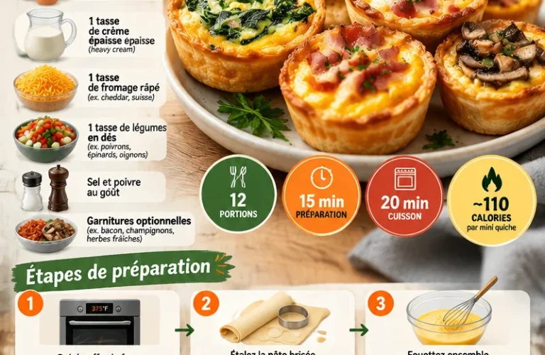Mini quiches savoureuses cuites dans un moule à muffins, parfaites pour apéritif