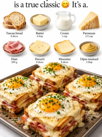 Croque Madame: jambon, fromage et sauce crémeuse, parfait pour le brunch