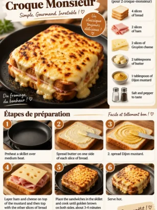 Un délicieux Croque Monsieur parfaitement grillé et doré.