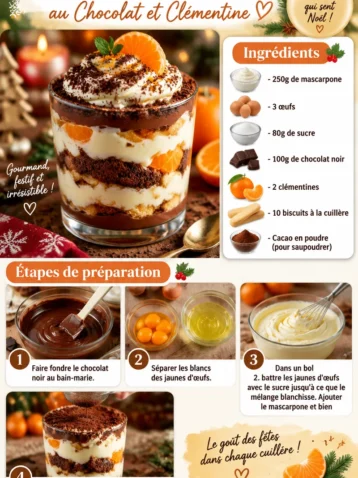 Tiramisu de Noël au chocolat et clémentine, dessert festive élégant.