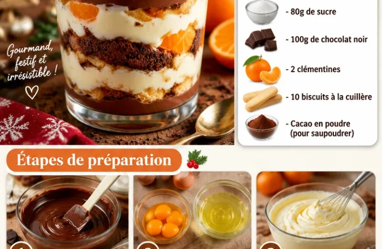 Tiramisu de Noël au chocolat et clémentine, dessert festive élégant.