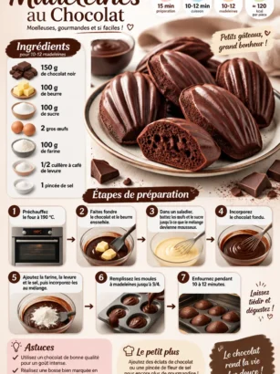 Recette de madeleines au chocolat, douceurs françaises traditionnelles.