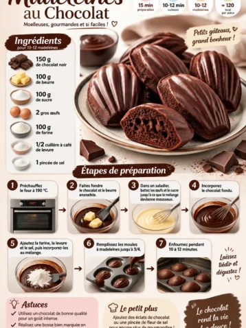 Recette de madeleines au chocolat, douceurs françaises traditionnelles.