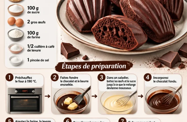 Recette de madeleines au chocolat, douceurs françaises traditionnelles.
