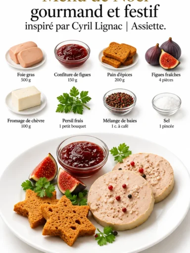 Assiette de foie gras avec accompagnements pour un repas de Noël festif
