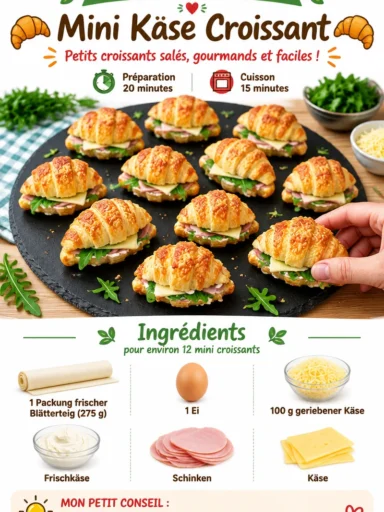 Mini croissants au fromage croustillants et savoureux, idéaux pour le snack