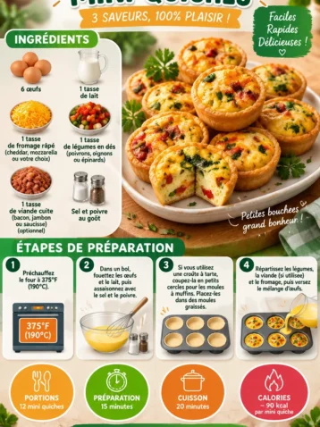 Délicieuses mini quiches variées sur une assiette