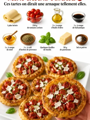 Mini tatins tomate garnies de tomates cerise, idéales pour un apéro dînatoire