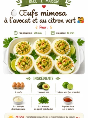 Œufs mimosa à l’avocat et au citron vert, un apéritif rafraîchissant et savoureux.