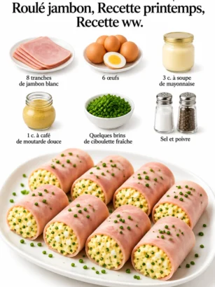 Oeufs mimosa garnis avec du jambon et des herbes, plat printanier savoureux.