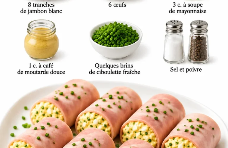 Oeufs mimosa garnis avec du jambon et des herbes, plat printanier savoureux.