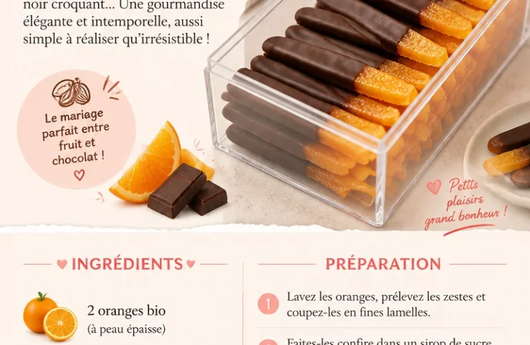 Orangettes au chocolat faites maison avec des zestes d'orange et du chocolat noir.