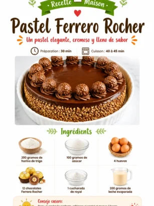 Pastel Ferrero Rocher, un dessert raffiné aux saveurs délicates et textures croquantes.