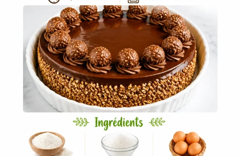 Pastel Ferrero Rocher, un dessert raffiné aux saveurs délicates et textures croquantes.