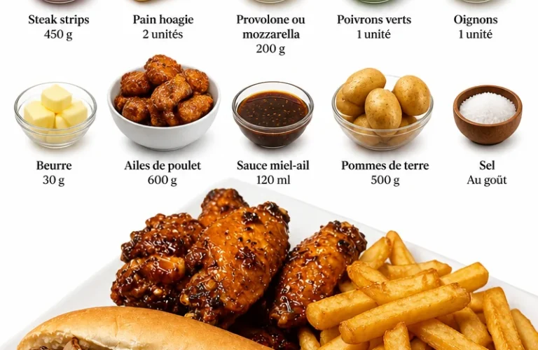 Philly Cheesesteak et ailes savoureuses sur une assiette