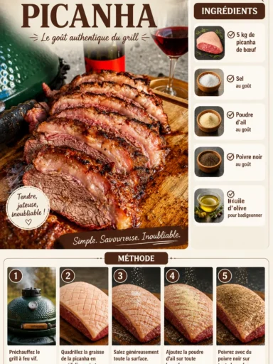 Picanha délicieuse grillée, plat typique brésilien, présenté sur une assiette appétissante.