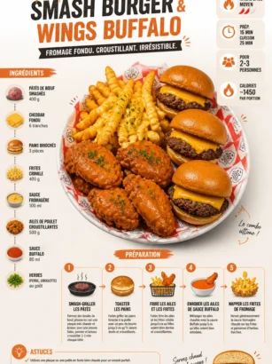 Plateau de burgers écrasés au fromage et ailes de poulet Buffalo