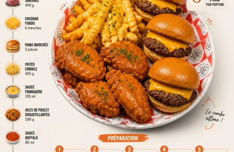 Plateau de burgers écrasés au fromage et ailes de poulet Buffalo