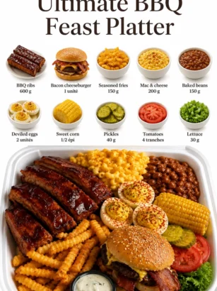 Platter de Festin Ultime de BBQ avec viandes grillées et garnitures savoureuses.
