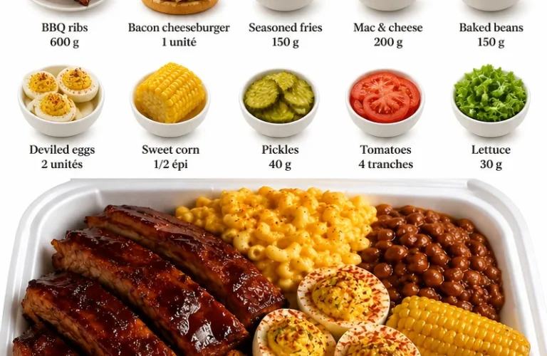 Platter de Festin Ultime de BBQ avec viandes grillées et garnitures savoureuses.