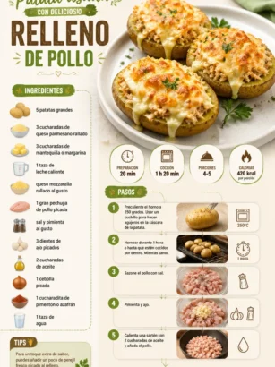 Pomme de terre rôtie farcie au poulet, un plat délicieux et réconfortant.
