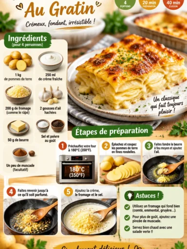 Pommes de terre crémeuses gratinées servies dans un plat en céramique