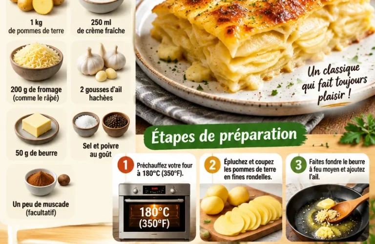 Pommes de terre crémeuses gratinées servies dans un plat en céramique