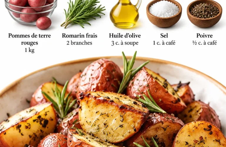 Pommes de terre rouges rôties dorées et croustillantes présentées sur une assiette