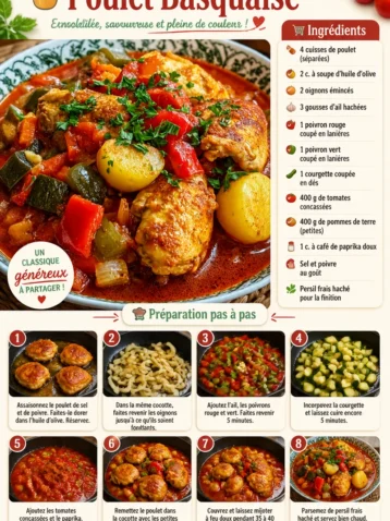 Poulet Basquaise préparé avec légumes et épices du pays basque