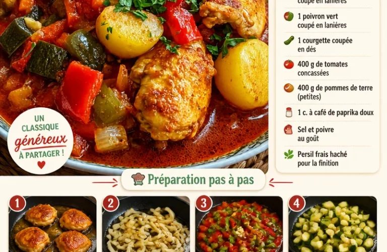 Poulet Basquaise préparé avec légumes et épices du pays basque