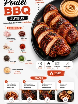 Poulet BBQ juteux grillé, prêt à être servi au barbecue