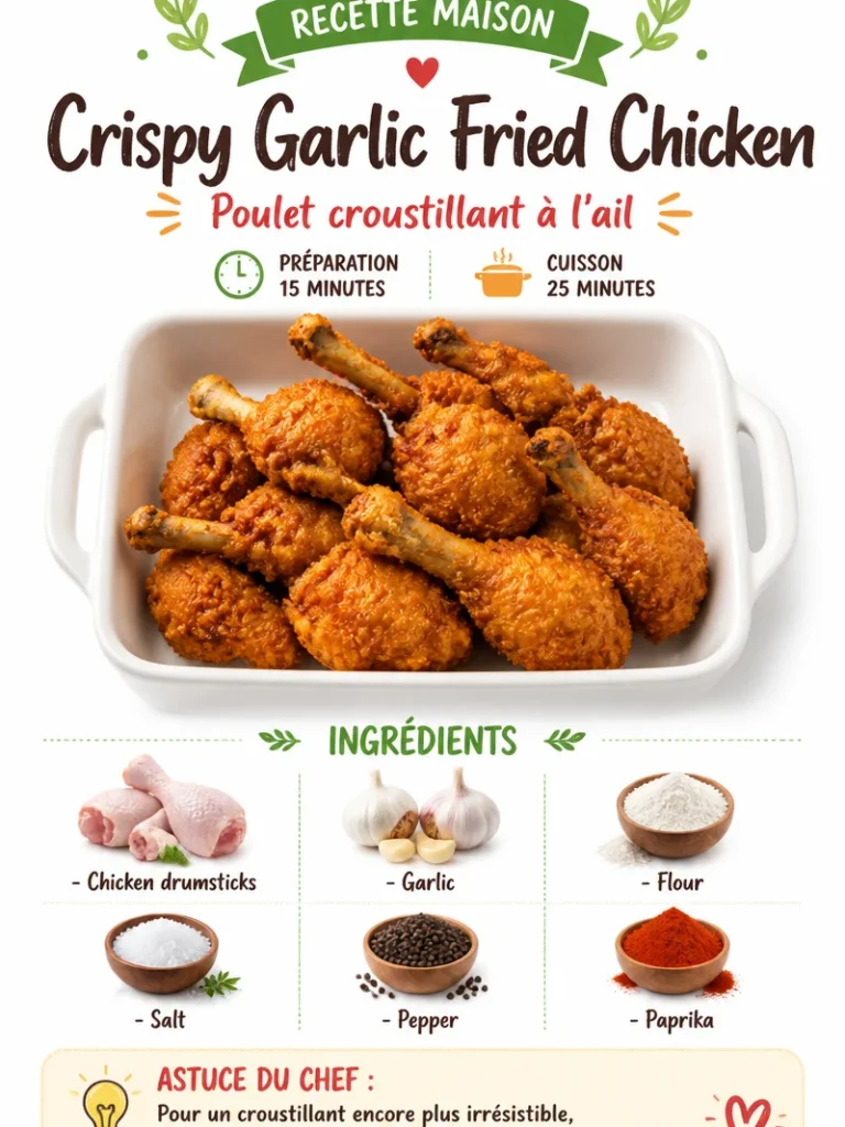 Recette de poulet frit à l'ail croustillant, croustillant à l'extérieur et juteux à l'intérieur.