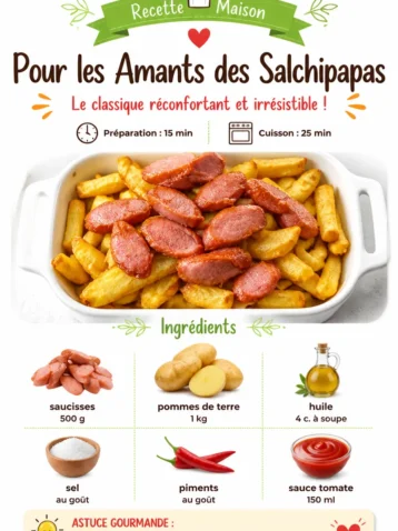 Assiette de salchipapas avec des saucisses et des frites dorées