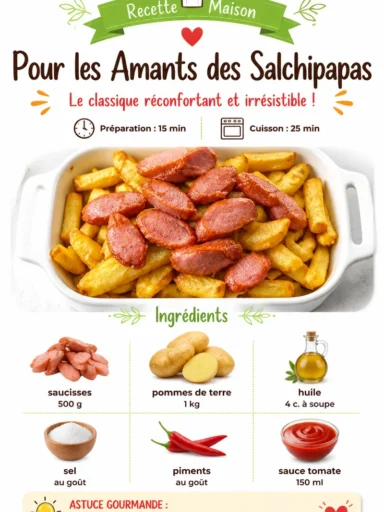 Assiette de salchipapas avec des saucisses et des frites dorées