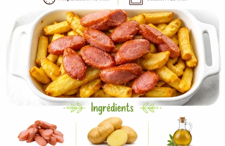 Assiette de salchipapas avec des saucisses et des frites dorées