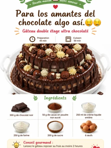 Délice au chocolat pour les amoureux du chocolat avec des ingrédients gourmands.