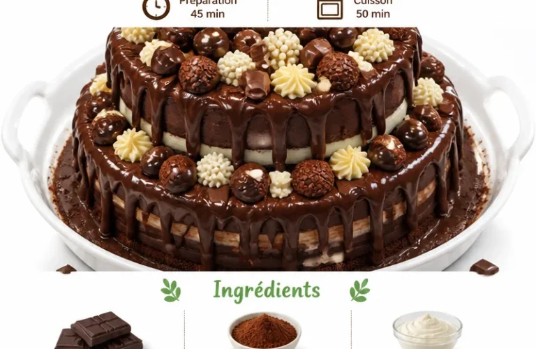 Délice au chocolat pour les amoureux du chocolat avec des ingrédients gourmands.