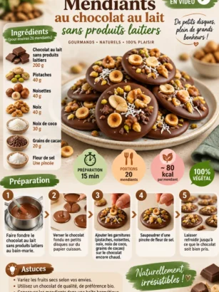 Mendiants au chocolat au lait sans produits laitiers avec garnitures saines