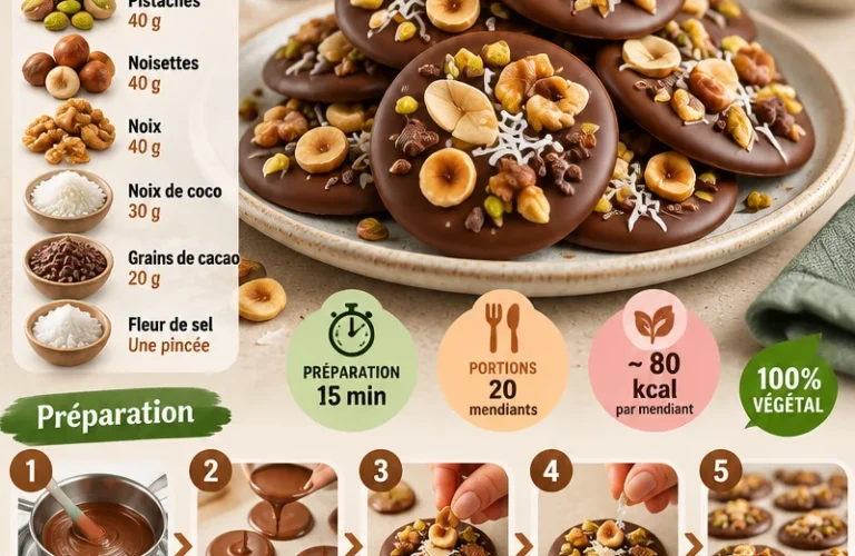 Mendiants au chocolat au lait sans produits laitiers avec garnitures saines