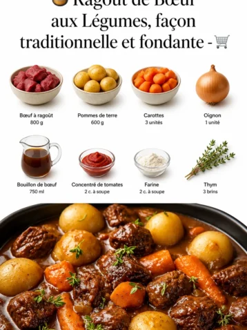 Ragoût de bœuf aux légumes traditionnel et fondant dans une casserole
