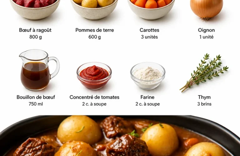 Ragoût de bœuf aux légumes traditionnel et fondant dans une casserole