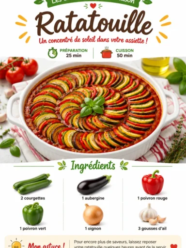 Plat de Ratatouille servi avec des légumes frais et colorés