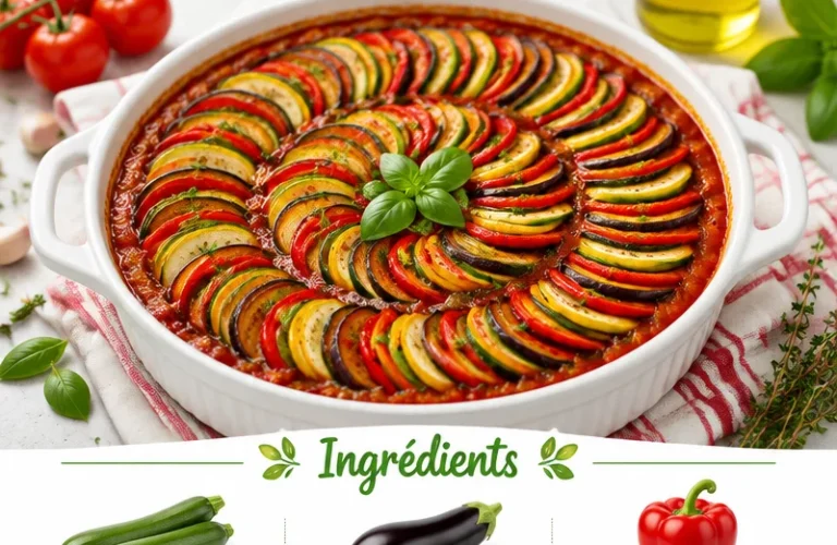 Plat de Ratatouille servi avec des légumes frais et colorés
