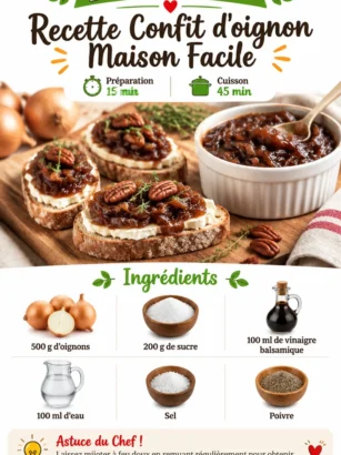 Recette facile de confit d'oignon maison avec des ingrédients frais.