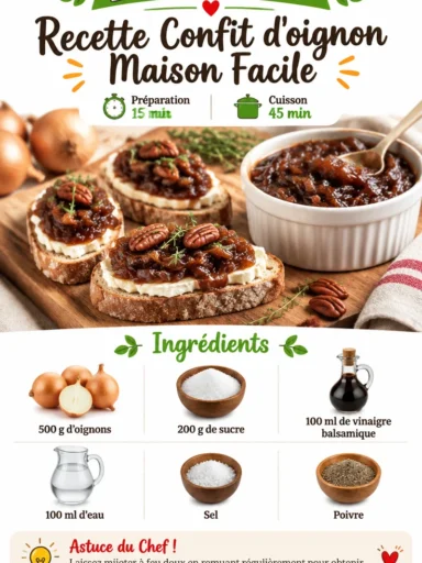Recette facile de confit d'oignon maison avec des ingrédients frais.