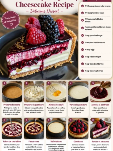 Cheesecake aux mûres et framboises, dessert gourmand et coloré