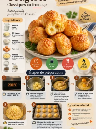 Gougères - Choux au fromage français classiques dorés et gonflés au four