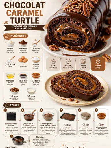 Roulé au gâteau au chocolat caramel collant en forme de tortue