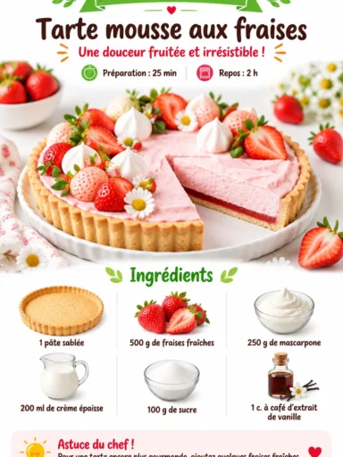 Tarte aux fraises crémeuse avec fraises fraîches et crème fouettée